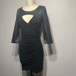 GUESS XS black leather cut out dress